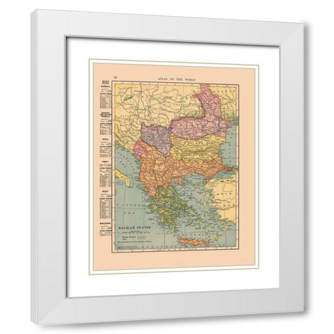 Balkan States Europe - Hammond 1910 White Modern Wood Framed Art Print with Double Matting by Hammond