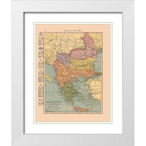 Balkan States Europe - Hammond 1910 White Modern Wood Framed Art Print with Double Matting by Hammond