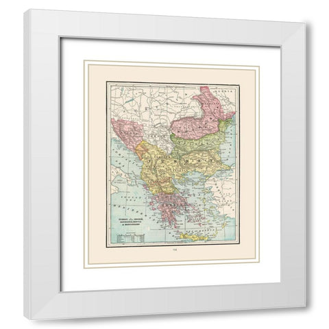 Turkey Greece Romania Serbia - Cram 1892 White Modern Wood Framed Art Print with Double Matting by Cram