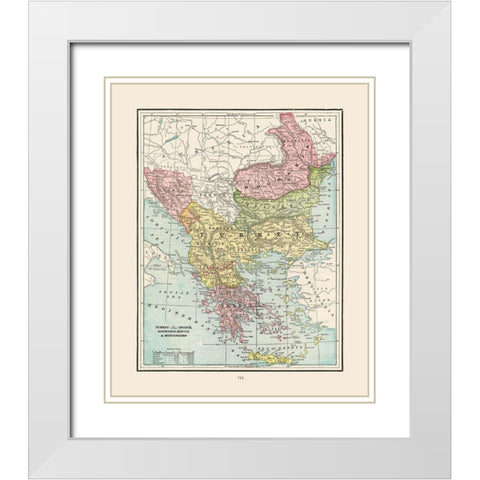 Turkey Greece Romania Serbia - Cram 1892 White Modern Wood Framed Art Print with Double Matting by Cram