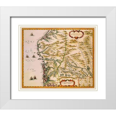 Bergen Norway Scandinavia - Blaeu 1662 White Modern Wood Framed Art Print with Double Matting by Blaeu
