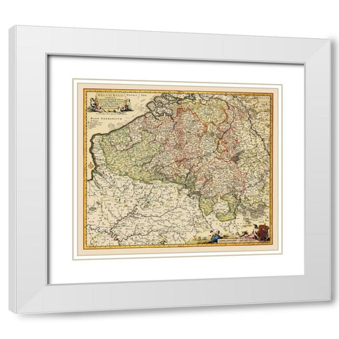 Benelux Belgium - Visscher 1684 White Modern Wood Framed Art Print with Double Matting by Visscher