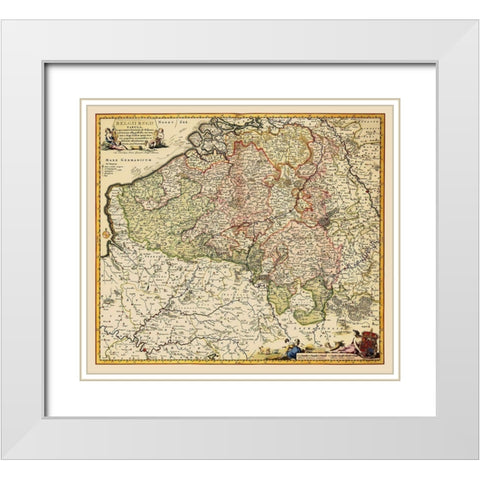 Benelux Belgium - Visscher 1684 White Modern Wood Framed Art Print with Double Matting by Visscher