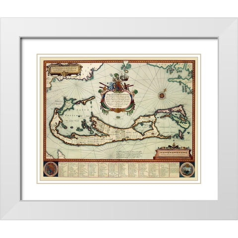 Landowner Bermuda - Blaeu 1630 White Modern Wood Framed Art Print with Double Matting by Blaeu
