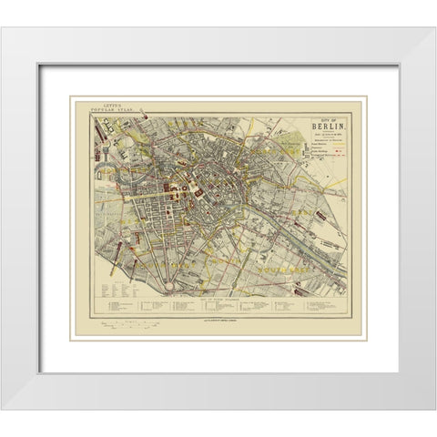 Berlin Plat Germany - Letts 1883 White Modern Wood Framed Art Print with Double Matting by Letts
