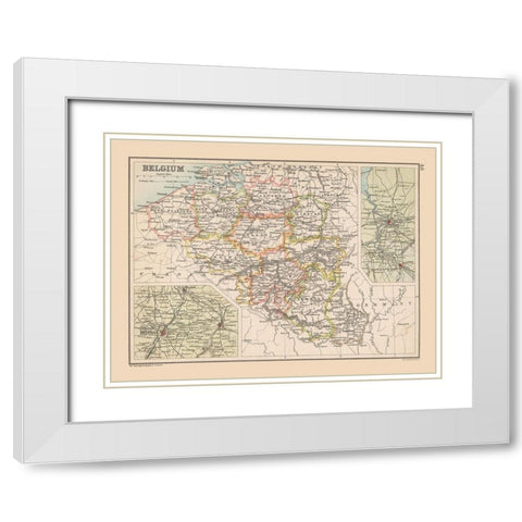 Belgium - Bartholomew 1892 White Modern Wood Framed Art Print with Double Matting by Bartholomew