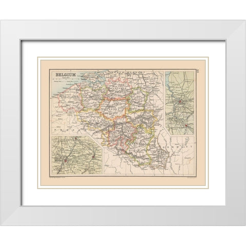 Belgium - Bartholomew 1892 White Modern Wood Framed Art Print with Double Matting by Bartholomew