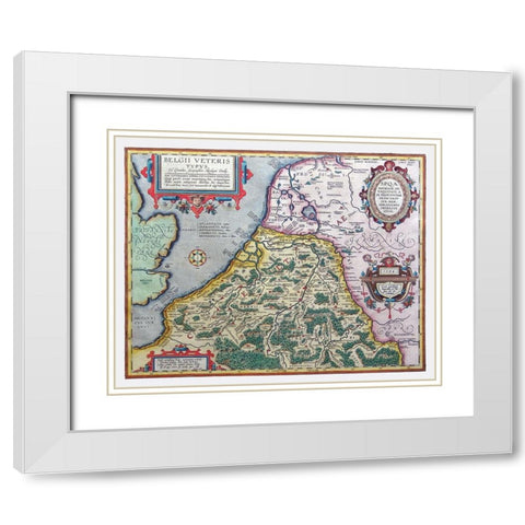 Ancient Belgium 1594 Europe - Ortelius 1570 White Modern Wood Framed Art Print with Double Matting by Ortelius