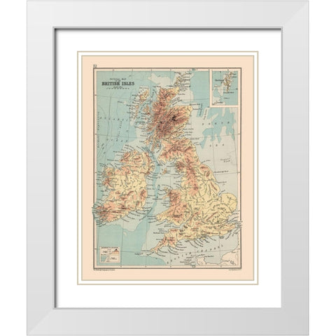Shetland Islands British Isles - Bartholomew 1892 White Modern Wood Framed Art Print with Double Matting by Bartholomew