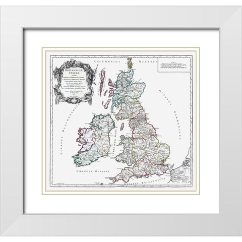 British Isles - Vaugondy 1757 White Modern Wood Framed Art Print with Double Matting by Vaugondy