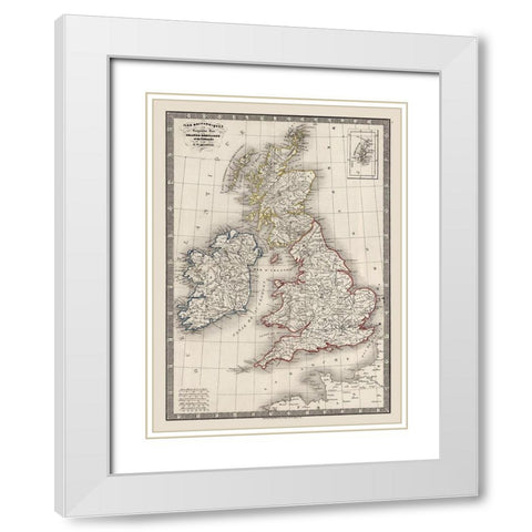 British Isles - Monin 1839 White Modern Wood Framed Art Print with Double Matting by Monin