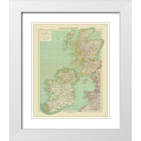 Ireland - Scotland - Hachette White Modern Wood Framed Art Print with Double Matting by Hachette