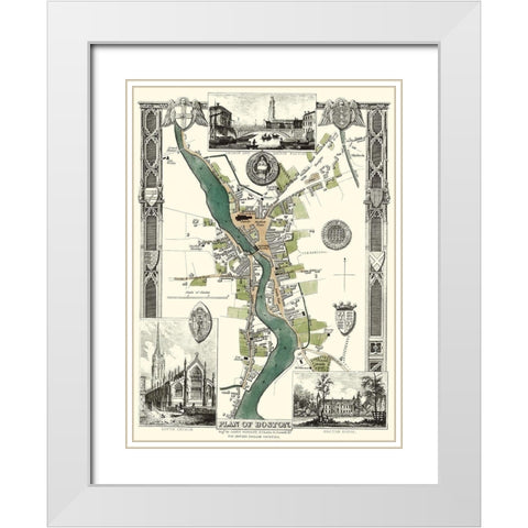 Boston England City Plan - Moule 1837 White Modern Wood Framed Art Print with Double Matting by Moule