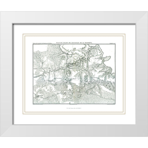 Battle of Borodino Field Plan - Thiers 1866 White Modern Wood Framed Art Print with Double Matting by Unknown