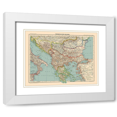 Europe Balkan Peninsula - Schrader 1908 White Modern Wood Framed Art Print with Double Matting by Schrader