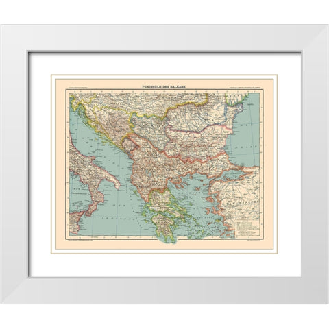 Europe Balkan Peninsula - Schrader 1908 White Modern Wood Framed Art Print with Double Matting by Schrader