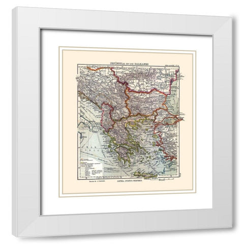 Europe Balkan Peninsula - Perthes 1921 White Modern Wood Framed Art Print with Double Matting by Perthes