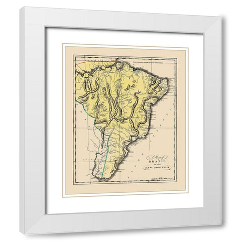 South America Brazil Uruguay - Carey 1818 White Modern Wood Framed Art Print with Double Matting by Carey