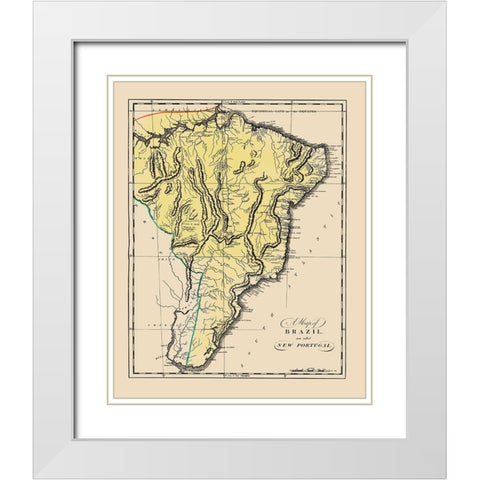 South America Brazil Uruguay - Carey 1818 White Modern Wood Framed Art Print with Double Matting by Carey