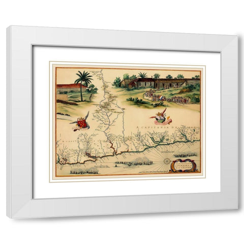 Brazilian Coast Brazil South America - Blaeu 1662 White Modern Wood Framed Art Print with Double Matting by Blaeu