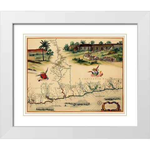 Brazilian Coast Brazil South America - Blaeu 1662 White Modern Wood Framed Art Print with Double Matting by Blaeu