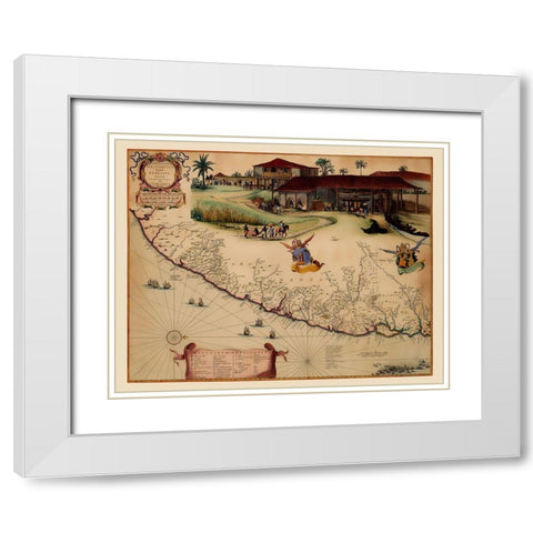 South America Brazil Coast - Blaeu 1662 White Modern Wood Framed Art Print with Double Matting by Blaeu