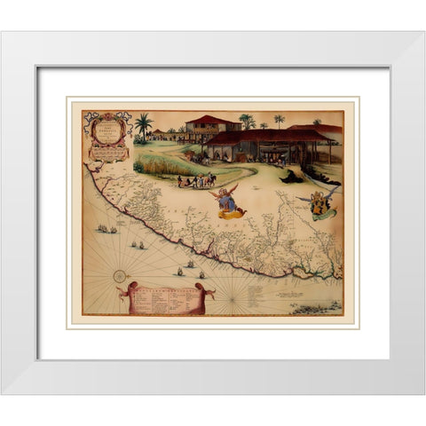 South America Brazil Coast - Blaeu 1662 White Modern Wood Framed Art Print with Double Matting by Blaeu