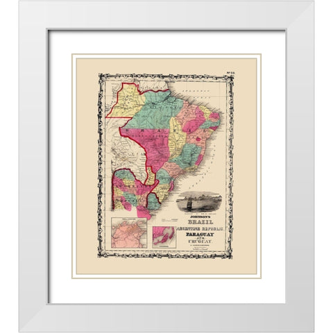 Brazil Argentina Republic Paraguay Uruguay White Modern Wood Framed Art Print with Double Matting by Johnson