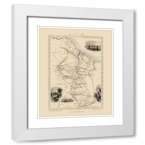 British Guayana South America - Tallis 1851 White Modern Wood Framed Art Print with Double Matting by Tallis