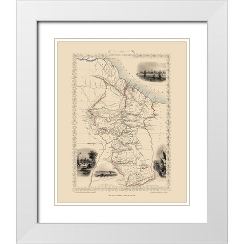 British Guayana South America - Tallis 1851 White Modern Wood Framed Art Print with Double Matting by Tallis