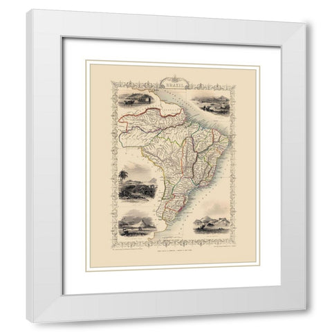 South America Brazil - Tallis 1851 White Modern Wood Framed Art Print with Double Matting by Tallis