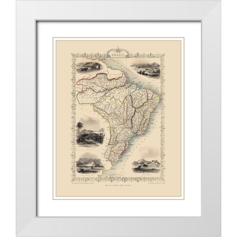 South America Brazil - Tallis 1851 White Modern Wood Framed Art Print with Double Matting by Tallis