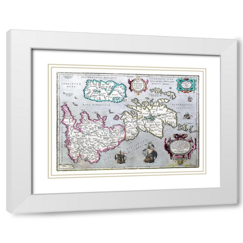 Ancient Britain United Kingdom - Ortelius 1595 White Modern Wood Framed Art Print with Double Matting by Ortelius