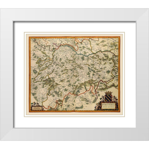 Burgundy France - Blaeu 1662 White Modern Wood Framed Art Print with Double Matting by Blaeu