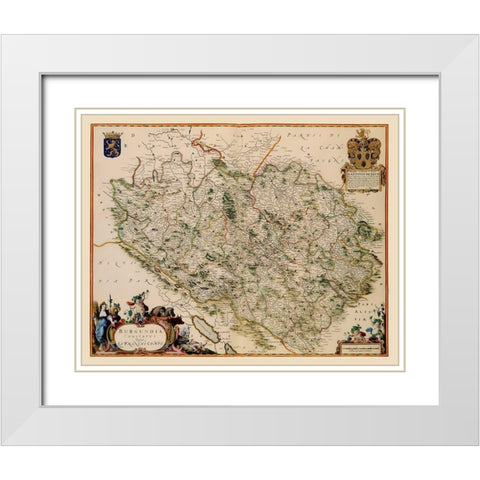 Burgundy Region France - Blaeu 1662 White Modern Wood Framed Art Print with Double Matting by Blaeu