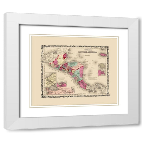 Central America - Johnson 1860 White Modern Wood Framed Art Print with Double Matting by Johnson