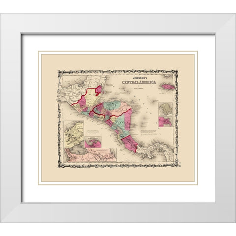 Central America - Johnson 1860 White Modern Wood Framed Art Print with Double Matting by Johnson