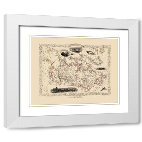 British America Canada - Tallis 1851 White Modern Wood Framed Art Print with Double Matting by Tallis