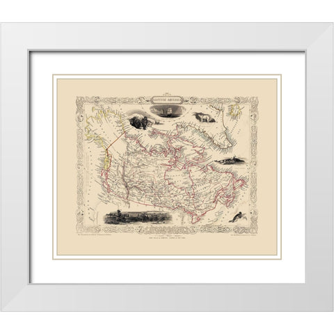 British America Canada - Tallis 1851 White Modern Wood Framed Art Print with Double Matting by Tallis