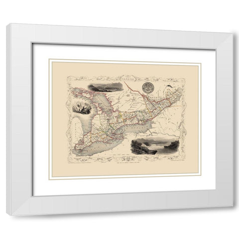 Great Lakes Region Canada - Tallis 1851 White Modern Wood Framed Art Print with Double Matting by Tallis
