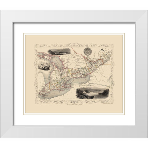 Great Lakes Region Canada - Tallis 1851 White Modern Wood Framed Art Print with Double Matting by Tallis