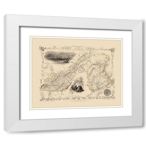Southeast New Brunswick Canada - Tallis 1851 White Modern Wood Framed Art Print with Double Matting by Tallis