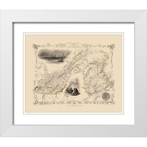 Southeast New Brunswick Canada - Tallis 1851 White Modern Wood Framed Art Print with Double Matting by Tallis