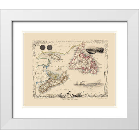 Nova Scotia Newfoundland Canada - Tallis 1851 White Modern Wood Framed Art Print with Double Matting by Tallis