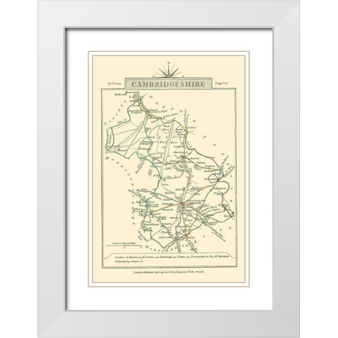 Cambridgeshire County England - Cary 1792 White Modern Wood Framed Art Print with Double Matting by Cary
