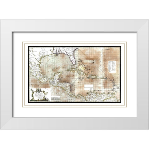 Caribbean Sea Honduras Costa Rica - Speer 1774 White Modern Wood Framed Art Print with Double Matting by Speer