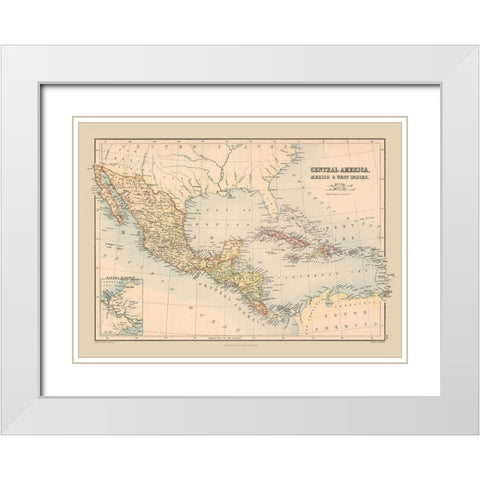 Mexico Guatemala Honduras Nicaragua Costa Rica White Modern Wood Framed Art Print with Double Matting by Black