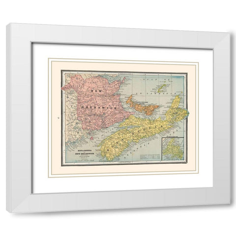 New Brunswick Nova Scotia Canada - Cram 1888 White Modern Wood Framed Art Print with Double Matting by Cram