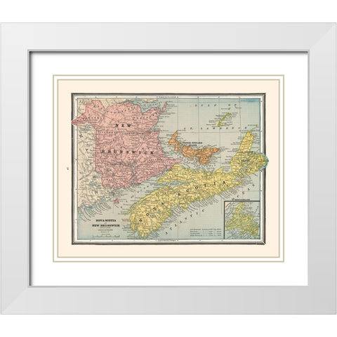 New Brunswick Nova Scotia Canada - Cram 1888 White Modern Wood Framed Art Print with Double Matting by Cram