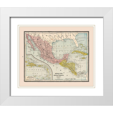 Mexico Guatemala Honduras Nicaragua Costa Rica White Modern Wood Framed Art Print with Double Matting by Cram